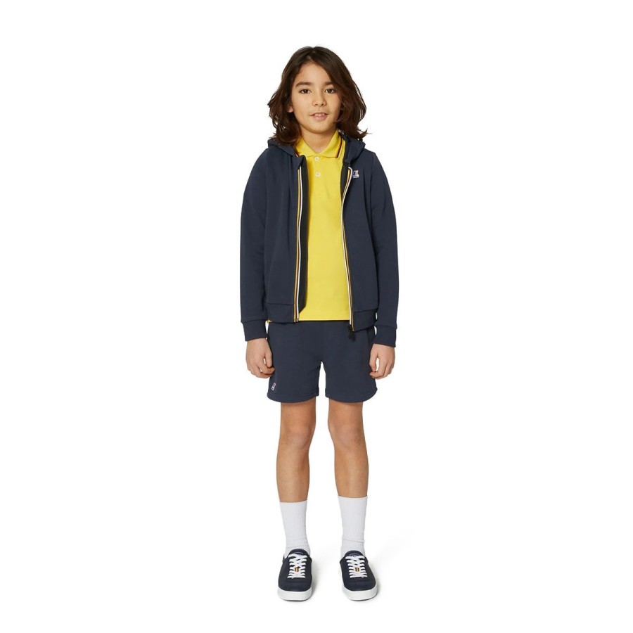 Kid & Youth K-Way Capispalla | Giacca Kid & Youth K-Way In Felpa Con Cappuccio Le Vrai 3.0 Arnel Poly Cotton Blue Depht K4114Xwco