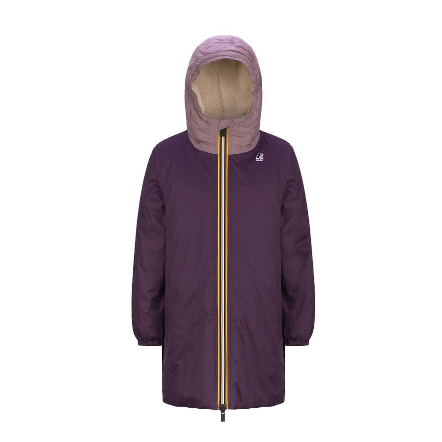 Kid & Youth K-Way Capispalla | K-Way Giacca Impermeabile Kid / Youth Le Vrai 3.0 Eiffel Orsetto Ecru Violet / Violet K71219W Co