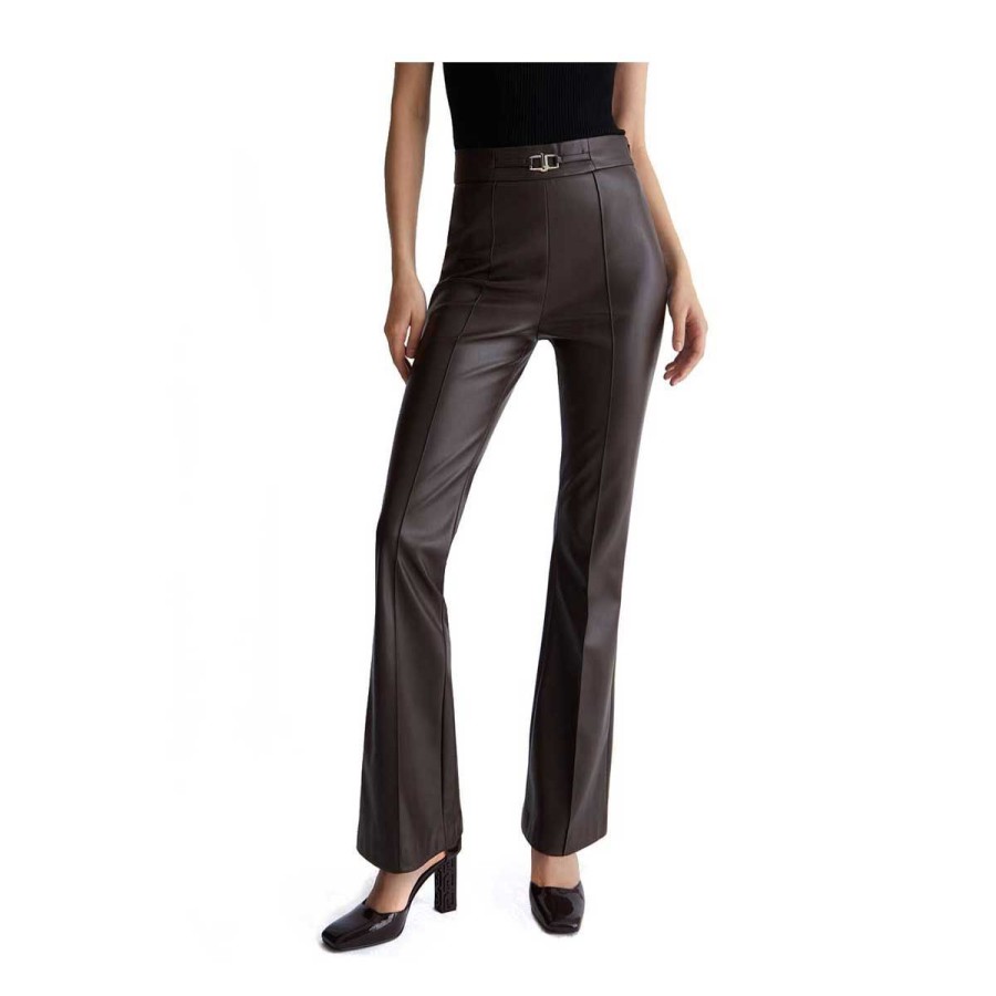 Donna Liu Jo Felpe / Maglie / Camicie | Pantalone Donna Liu Jo Flare In Tessuto Spalmato Marrone Cf3030 223