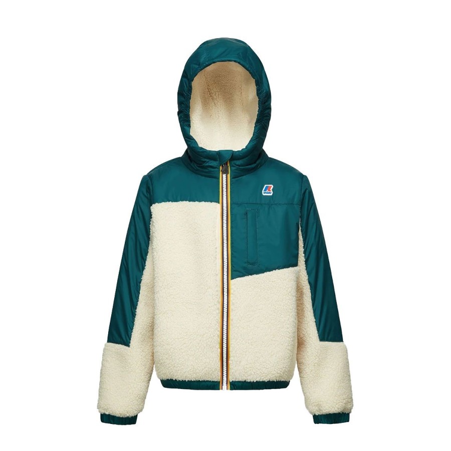 Kid & Youth K-Way Capispalla | K-Way Giacca / Felpa Kid & Youth Le Vrai 3.0 Neige Orsetto Ecru Green Petrol K41285Wd Co