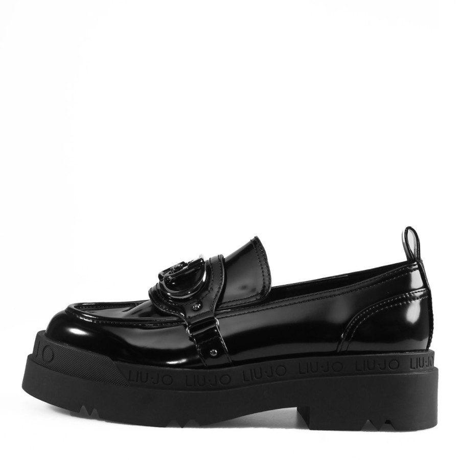 Donna Liu Jo Calzature | Scarpa Donna Liu Jo Mocassino Platform Con Logo Love Nero Sf3039 223