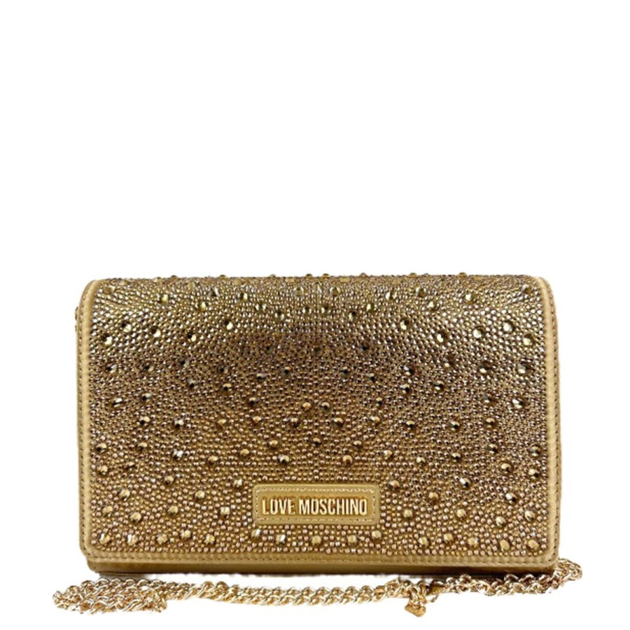 Donna Moschino Borse A Spalla | Borsa Donna Love Moschino Clutch Con Strass Gift Capsule Champagne Jc4850 223